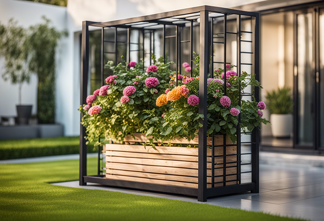 jardinière sur pied avec treillis